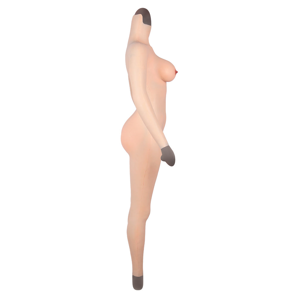 Cross-love Cross Dress Female Silicone Wearable D Cup Body Suit with Lower Ankle-length Trousers with Long Sleeve for Cosplay Costume