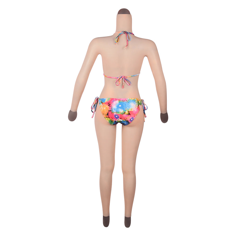 Cross-love Cross Dress Female Silicone Wearable D Cup Body Suit with Lower Ankle-length Trousers with Long Sleeve for Cosplay Costume