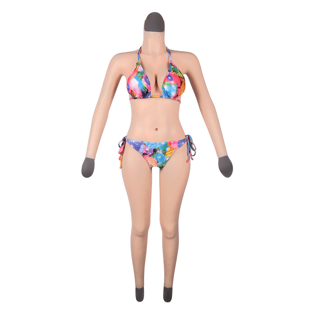 Cross-love Cross Dress Female Silicone Wearable D Cup Body Suit with Lower Ankle-length Trousers with Long Sleeve for Cosplay Costume