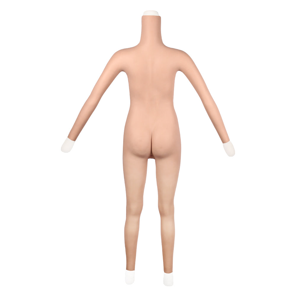 Cross-love Cross Dress Female Silicone Wearable C Cup Body Suit with Lower Ankle-length Trousers with Long Sleeve for Cosplay Costume