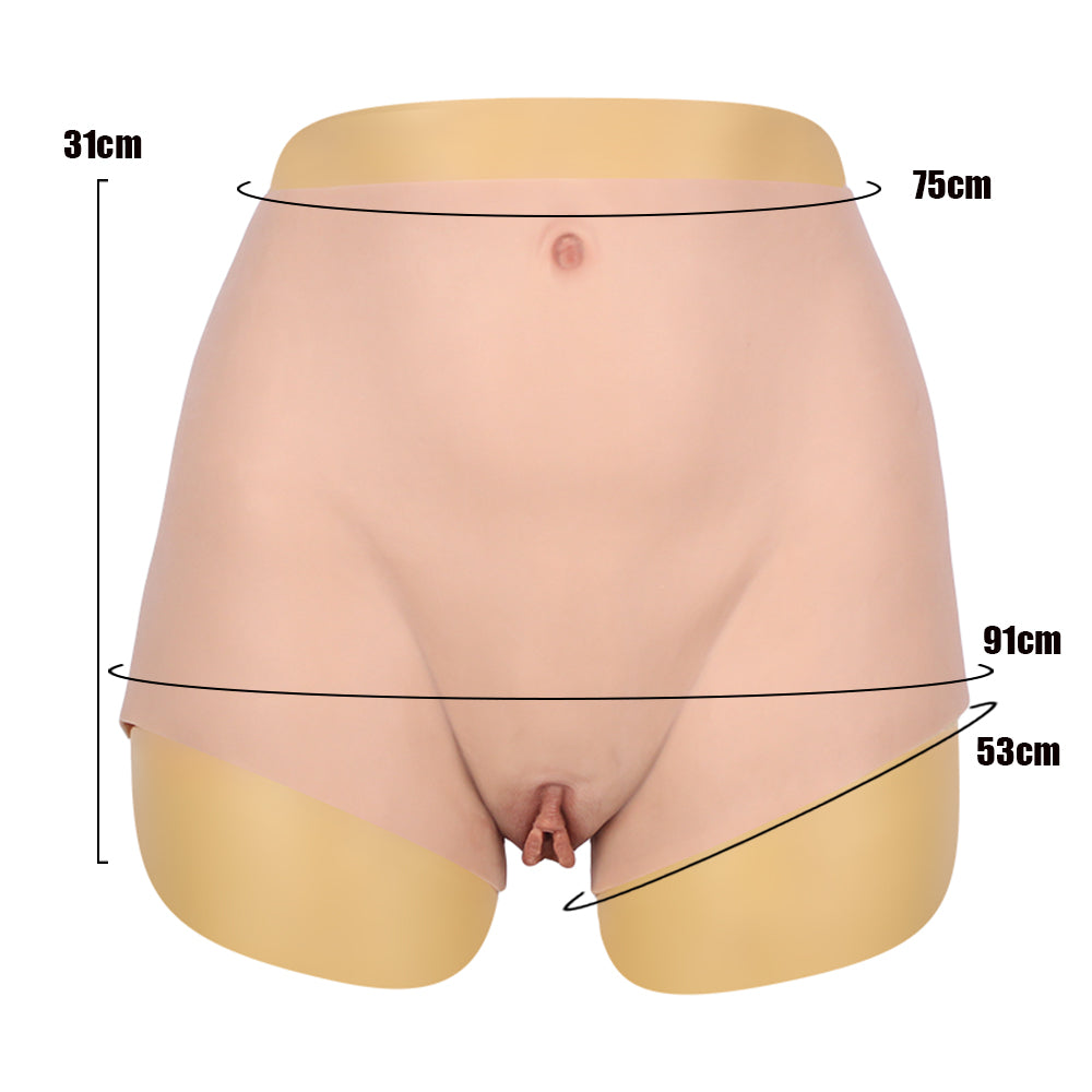 Cross-Love Female and Male Realistic Penetrable Wearable Silicone Cropped Pants with Vagina Butt and Hip Enhanced Effect