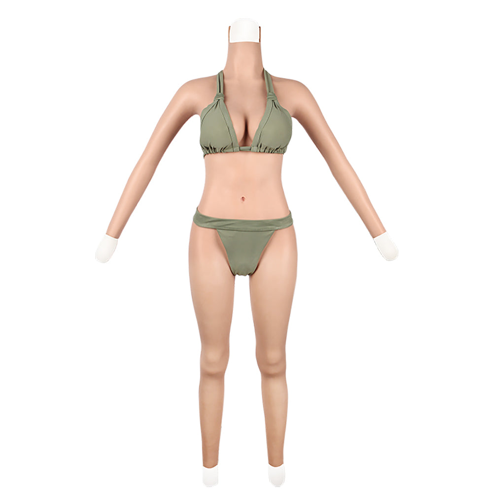 Cross-love Cross Dress Female Silicone Wearable C Cup Body Suit with Lower Ankle-length Trousers with Long Sleeve for Cosplay Costume