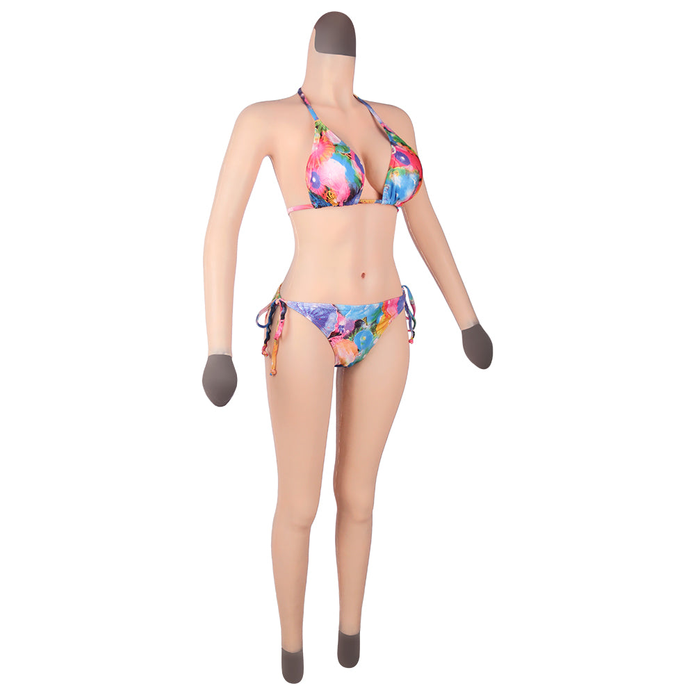 Cross-love Cross Dress Female Silicone Wearable D Cup Body Suit with Lower Ankle-length Trousers with Long Sleeve for Cosplay Costume
