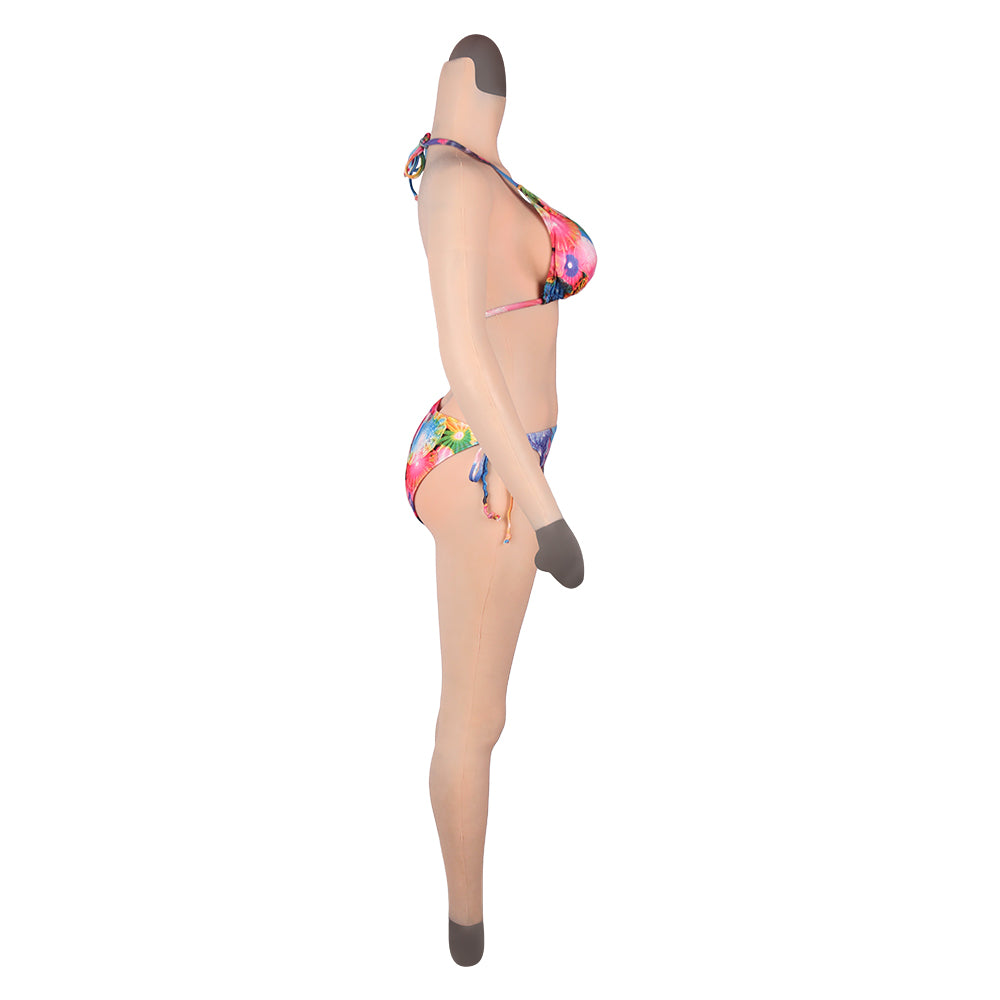 Cross-love Cross Dress Female Silicone Wearable D Cup Body Suit with Lower Ankle-length Trousers with Long Sleeve for Cosplay Costume