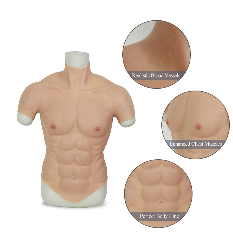 Cross-Love Cross Dress S/L Size Realistic Silicone Wearable Body Form Fake Short-Sleeve Muscle Upper Bodysuit