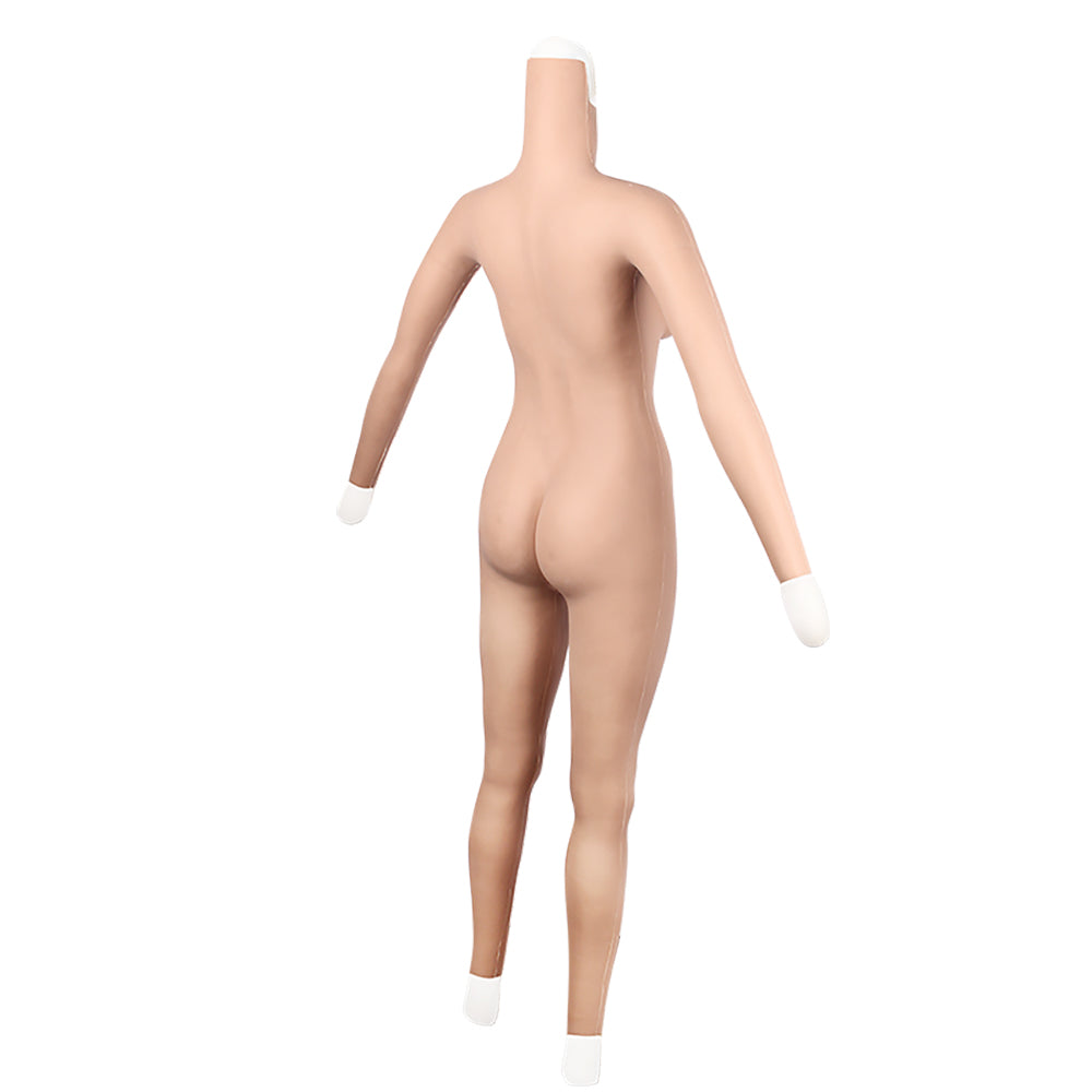 Cross-love Cross Dress Female Silicone Wearable C Cup Body Suit with Lower Ankle-length Trousers with Long Sleeve for Cosplay Costume