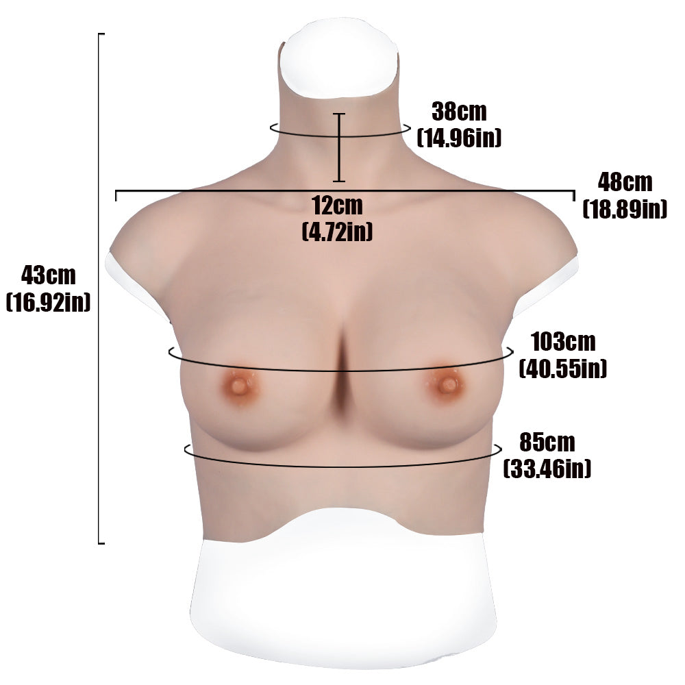 MaleTorso Caucasian D Cup High Neck Breast Form 7.0 Short Size L