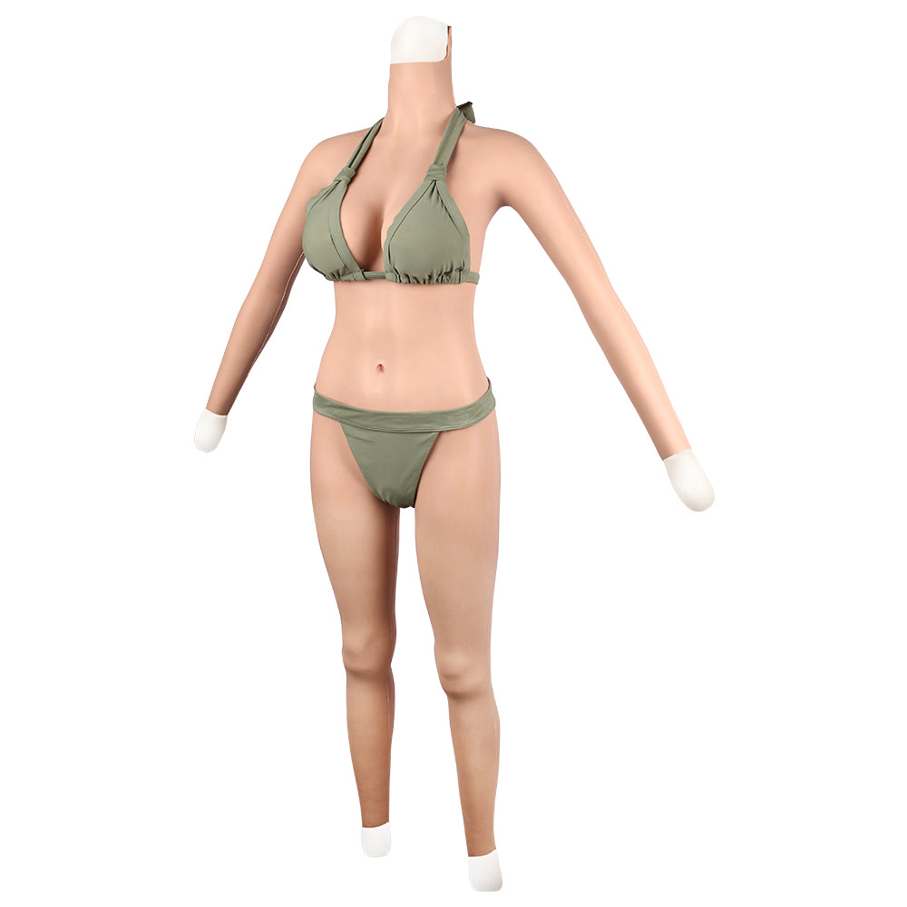 Cross-love Cross Dress Female Silicone Wearable C Cup Body Suit with Lower Ankle-length Trousers with Long Sleeve for Cosplay Costume