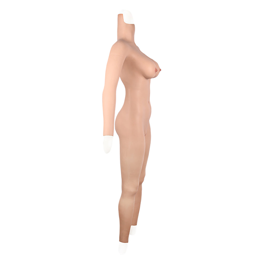 Cross-love Cross Dress Female Silicone Wearable C Cup Body Suit with Lower Ankle-length Trousers with Long Sleeve for Cosplay Costume