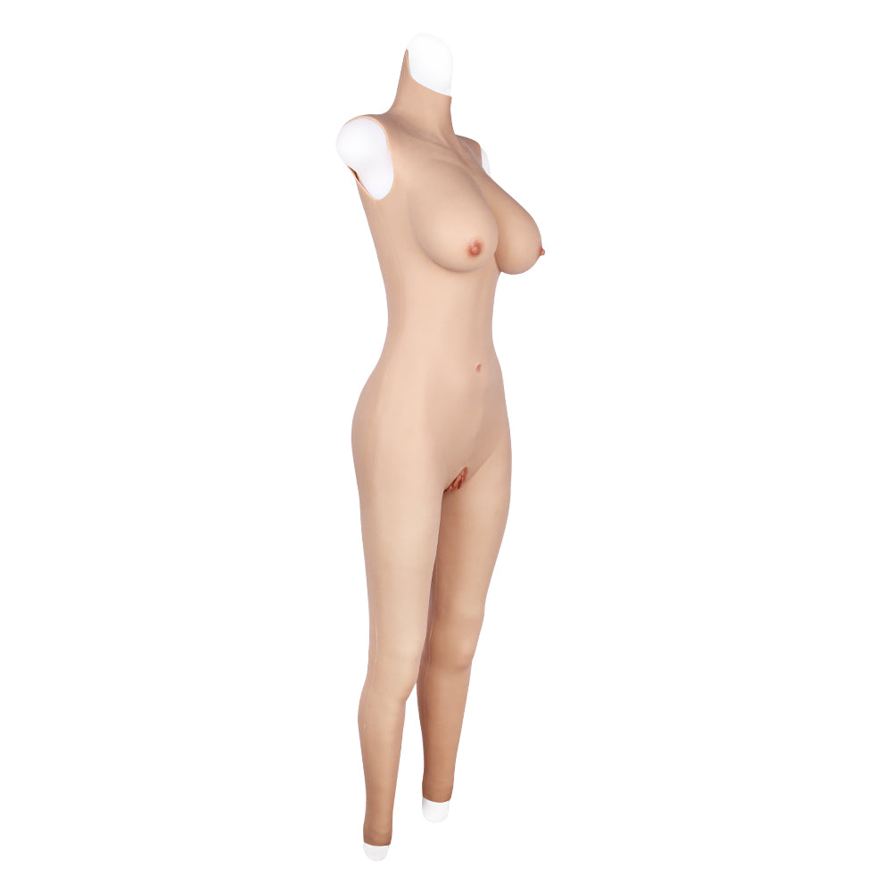 Cross-love Cross Dress Female Silicone Wearable D Cup Sleeveless Body Suit with Lower Ankle-Length Cosplay Costume